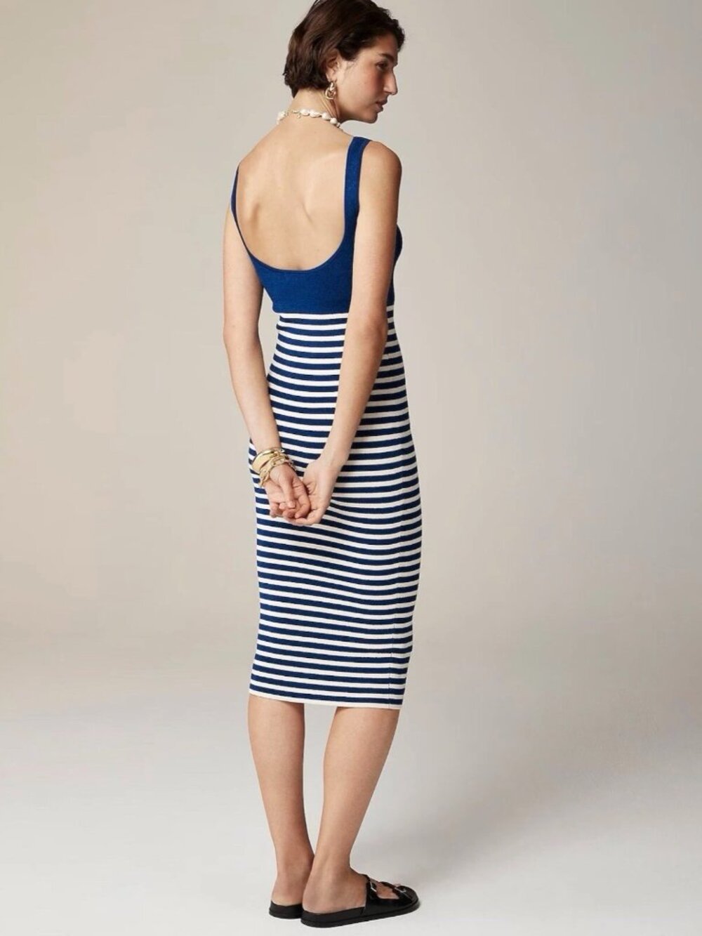 J.Crew Blue White Striped Stretch Knit Bodycon Midi Dress S| Nautical Minimalism - Picture 6 of 16